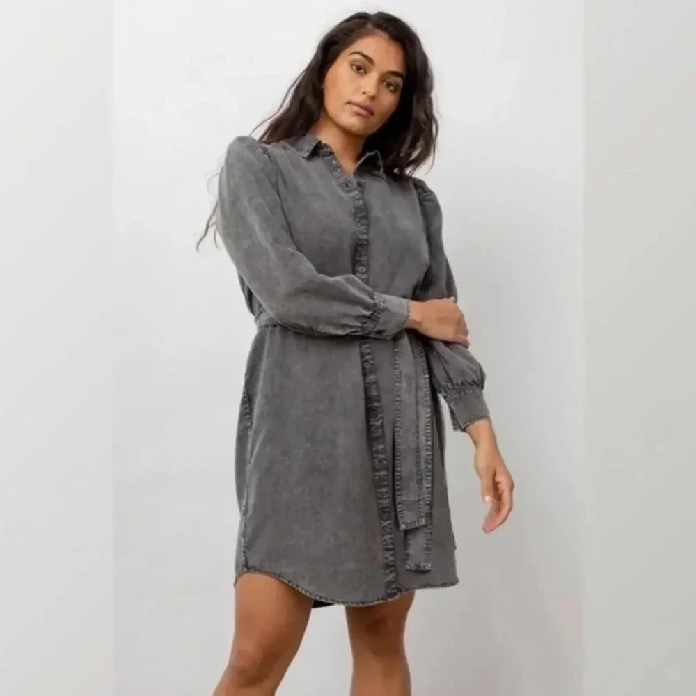 Avec Les Filles Denim Shirt Dress | Gray Black | Size M